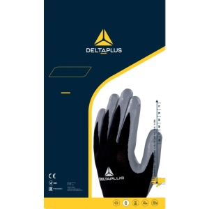 Mănușă tricotată cu strat protector - Poliester - Nitril neted - Calibru : 13, culori: Negru-Gri