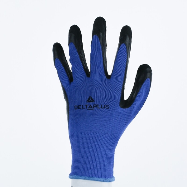 Mănușă tricotată cu strat protector - Poliester - Spumă de latex - Calibru : 13, culori: Albastru-Negru