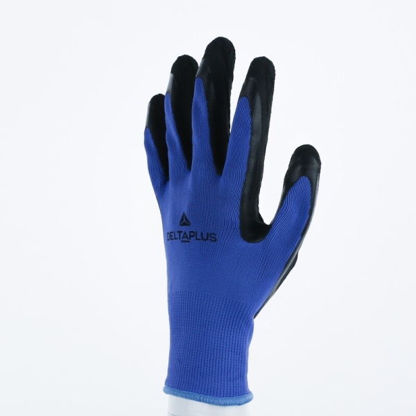 Mănușă tricotată cu strat protector - Poliester - Spumă de latex - Calibru : 13, culori: Albastru-Negru