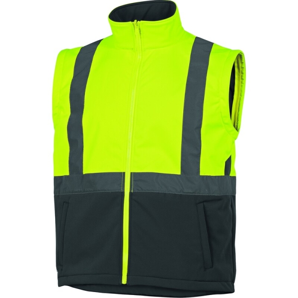 Geacă impermeabilă 5 în 1 de înaltă vizibilitate -  Oxford - 100% poliester - Acoperire poliuretanică | Căptuşeală: Tafta - 100% poliester, culori: Portocaliu Fluo-Gri, Galben fluorescent-Gri