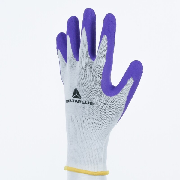 Mănușă tricotată cu strat protector - Poliester - Spumă de latex - Calibru : 13, culoare Alb-Violet