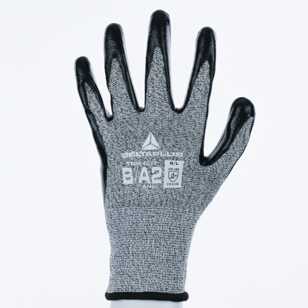 Mănușă tricotată cu strat protector - Econocut - Nitril neted - Calibru : 13 - Pungă de 3, culori: Gri-Negru