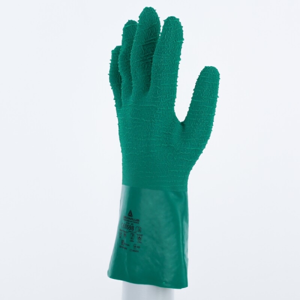 Mănușă impermeabilă cu fixare - Bumbac - Latex texturat aderent - Lungime :  300   mm , culori: Verde