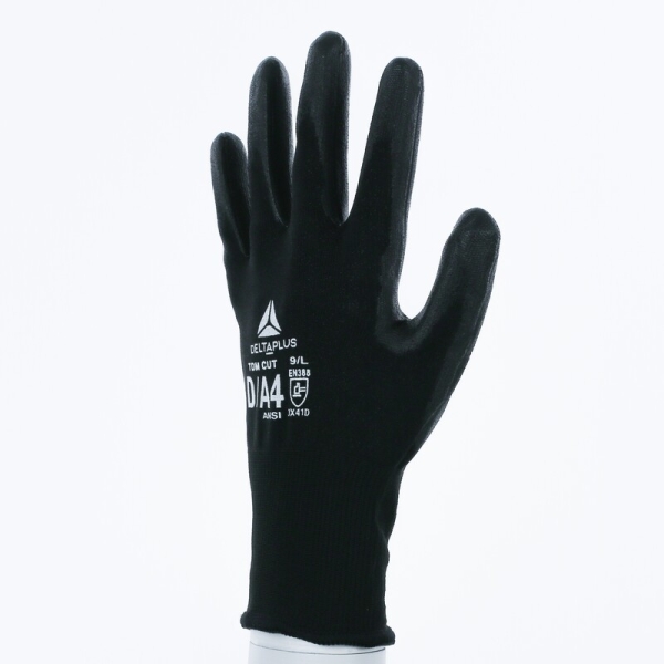 Mănușă tricotată cu strat protector - DELTAnocut, Fibră de oțel inoxidabil - PU - Calibru : 18, culori: Negru
