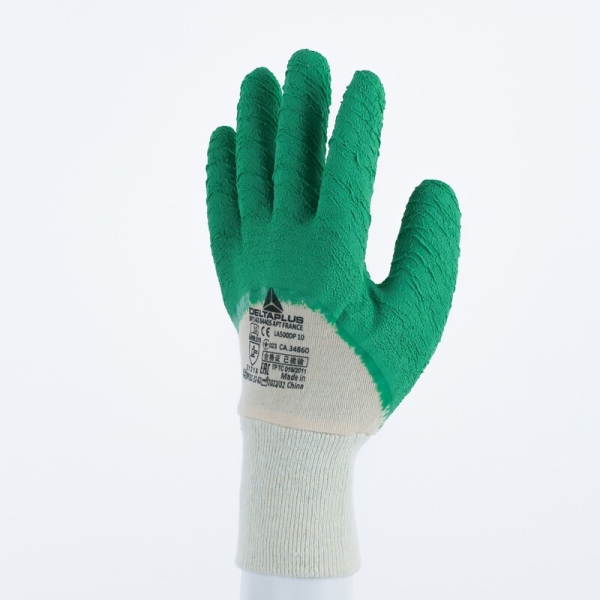 Mănușă preformată cu strat protector - Bumbac - Latex texturat aderent, culori: Verde