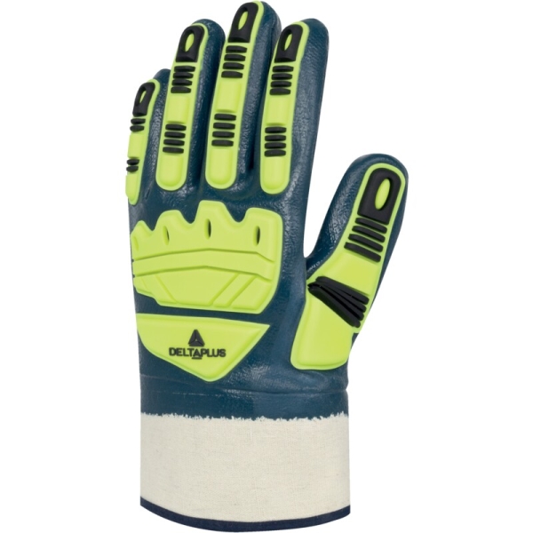 Mănușă preformată cu strat protector - Țesături din bumbac, Poliester - Strat dublu de nitril, culoare Albastru