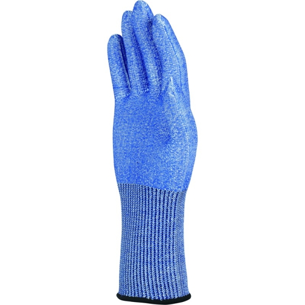 Mănușă tricotată fără strat protector - HDPE, Fibră de oțel - Calibru : 15, culori: Albastru-Alb