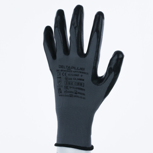 Mănușă tricotată cu strat protector - Poliester - Spumă de nitril - Calibru : 13, culori: Gri-Negru