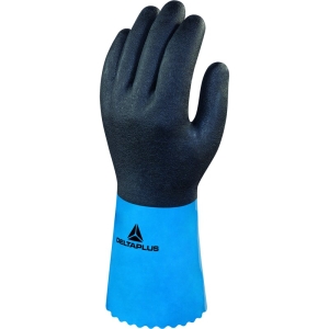 Mănușă impermeabilă cu fixare - Poliamidă - Strat dublu de nitril/PVC - Calibru : 18 - Lungime :  300   mm , culori: Albastru