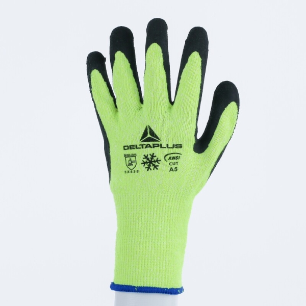 Mănușă tricotată cu strat protector - Acril, HDPE - Spumă de nitril - Calibru : 10, culori: Galben fluorescent-Negru