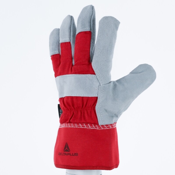 Mănușă preformată palmă piele/dos piele - Bovină, culoare Maro-Rosu