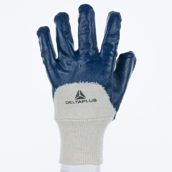 Mănușă tricotată cu strat protector - Bumbac - Bumbac - Nitril neted, culori: Albastru