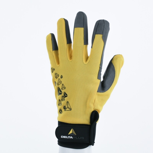 Mănușă preformată palmă piele sintetică/dos material textil, culori: Galben-Gri-Negru