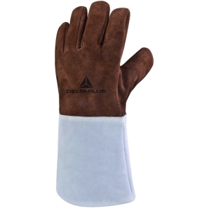 Mănușă preformată palmă piele/dos piele - Bovină - Lungime :  400   mm , culoare Maro-Gri