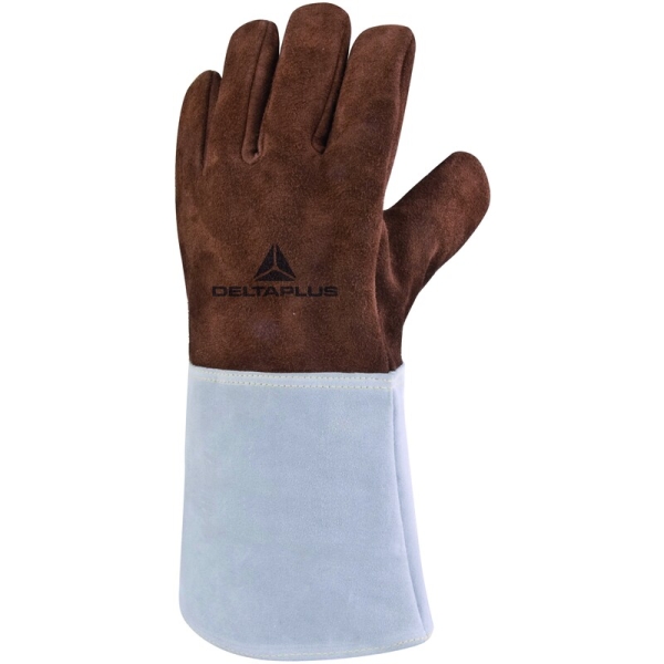 Mănușă preformată palmă piele/dos piele - Bovină - Lungime :  400   mm , culoare Maro-Gri