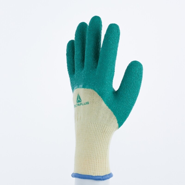 Mănușă tricotată cu strat protector - Bumbac, Poliester/bumbac - Latex texturat aderent - Calibru : 10, culori: Verde