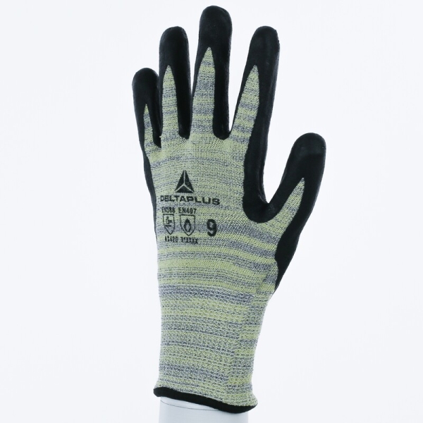 Mănușă tricotată cu strat protector - HEATnocut - Spumă de nitril - Calibru : 13, culori: Galben-Gri-Negru