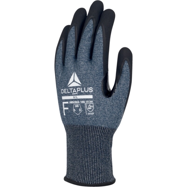 Mănușă tricotată cu strat protector - Nailon, Spandex, Tungsten - Spumă de nitril - Calibru : 21, culori: Albastru-Negru