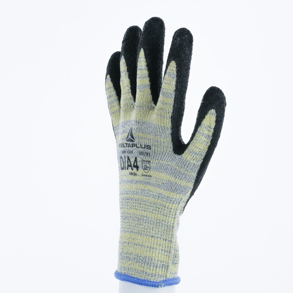 Mănușă tricotată cu strat protector - HEATnocut - Latex texturat aderent - Calibru : 10, culori: Galben-Gri-Negru