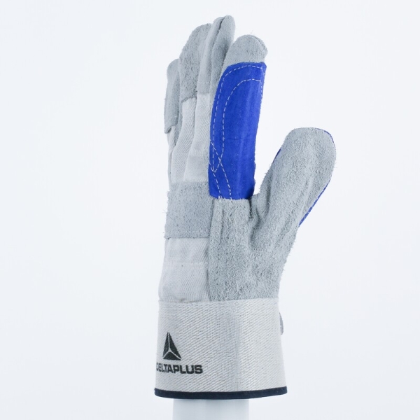 Mănușă preformată palmă piele/dos material textil - Bovină, culoare Gri-Albastru