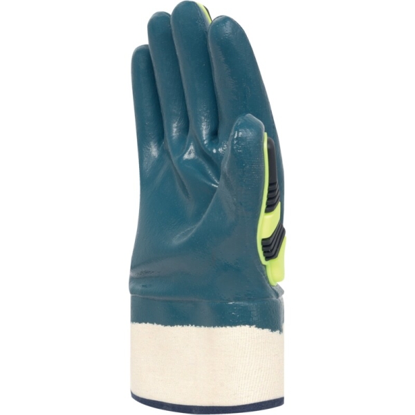 Mănușă preformată cu strat protector - Țesături din bumbac, Poliester - Strat dublu de nitril, culoare Albastru