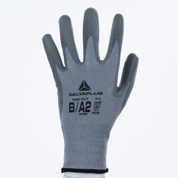 Mănușă tricotată cu strat protector - DELTAnocut, Carbon - PU - Calibru : 13, culori: Gri