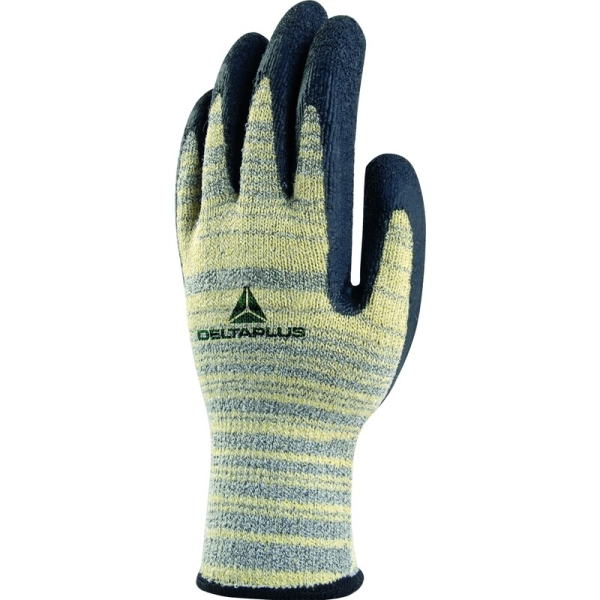 Mănușă tricotată cu strat protector - HEATnocut - Latex texturat aderent - Calibru : 10, culori: Galben-Gri-Negru