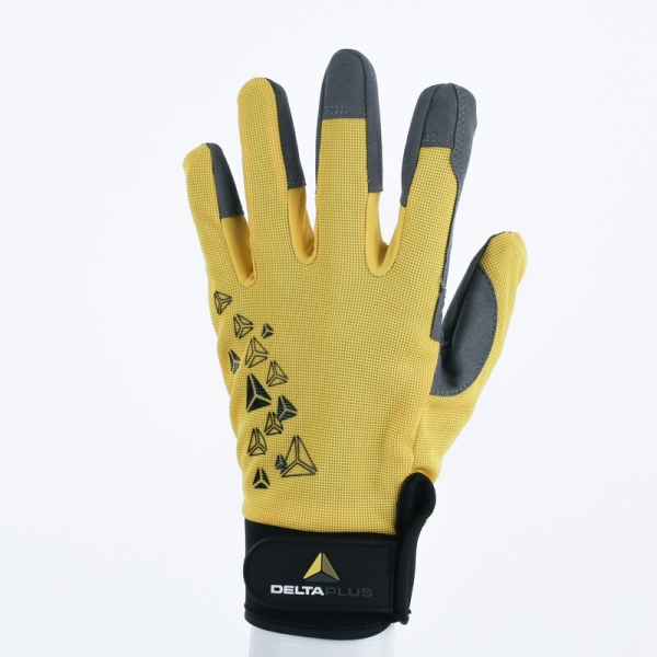 Mănușă preformată palmă piele sintetică/dos material textil, culori: Galben-Gri-Negru