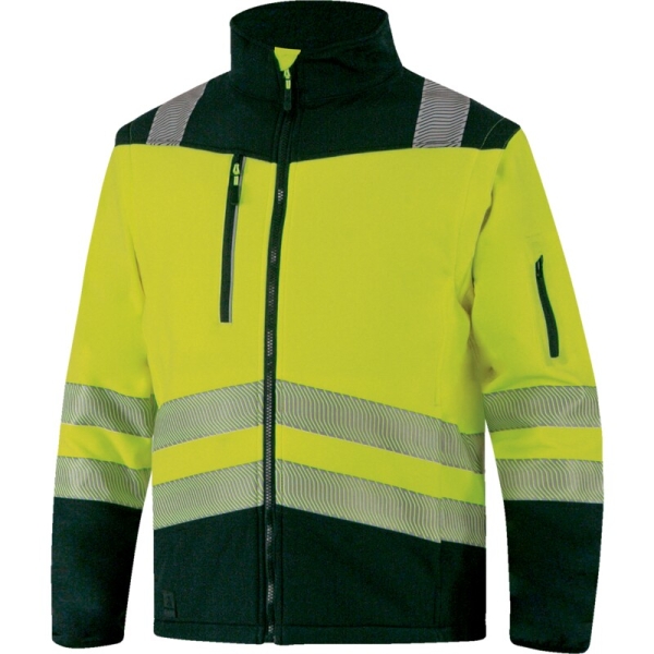 Softshell hidrofug 2 în 1 -  Softshell - 96% poliester reciclat 4% elastan reciclat - 2 straturi laminate, culori: Galben fluorescent-Negru, Portocaliu Fluo-Negru
