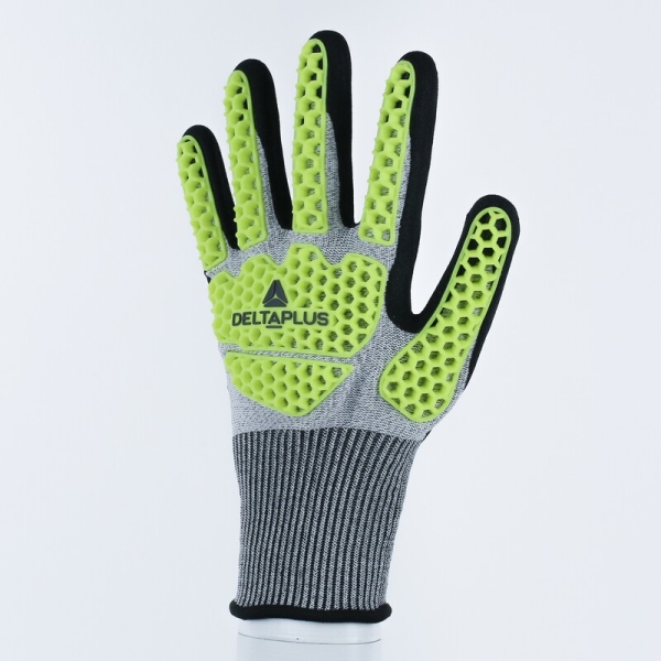 Mănușă tricotată cu strat protector - Spumă de nitril - Calibru : 13, culori: Galben-Gri-Negru