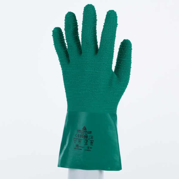 Mănușă impermeabilă cu fixare - Bumbac - Latex texturat aderent - Lungime :  300   mm , culori: Verde