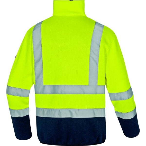 Pulover de înaltă vizibilitate -  Tricotaj - 100% poliester 100% poliester - 380 g/m², culori: Galben fluorescent-Bleumarin, Portocaliu fluorescent-Bleumar