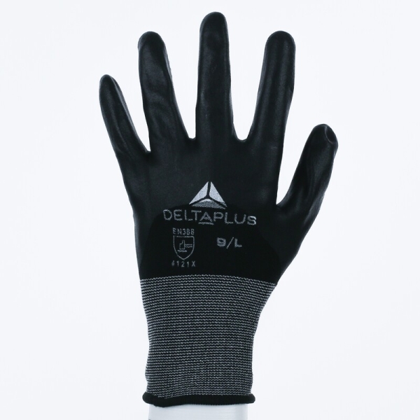 Mănușă tricotată cu strat protector - Poliester, Spandex - Nitril neted - Calibru : 15, culori: Negru