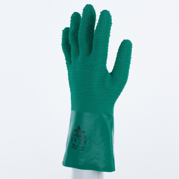 Mănușă impermeabilă cu fixare - Bumbac - Latex texturat aderent - Lungime :  300   mm , culori: Verde