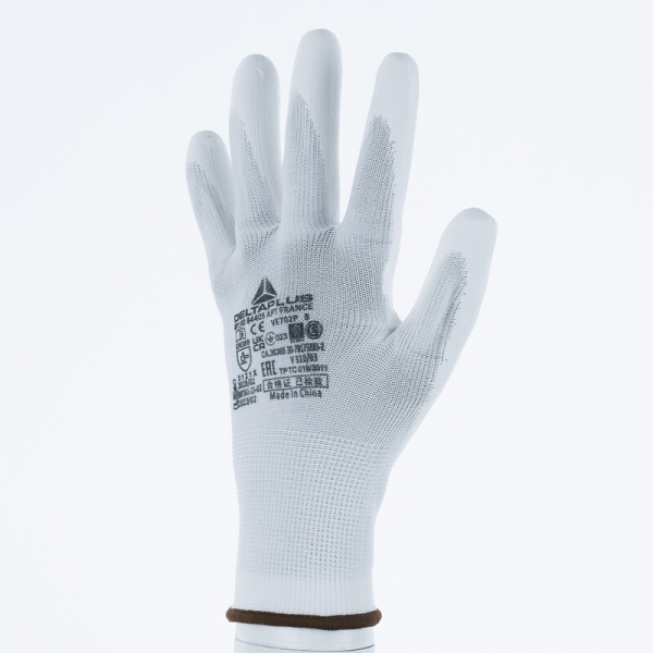 Mănușă tricotată cu strat protector - Poliester - PU - Calibru : 13, culori: Alb