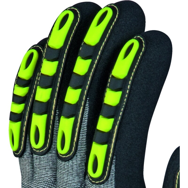 Mănușă tricotată cu strat protector - HDPE, Kevlar - Strat dublu de nitril, culori: Galben-Gri-Negru