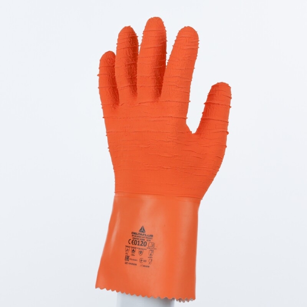 Mănușă impermeabilă cu fixare - Latex texturat aderent - Lungime :  300   mm , culori: Portocaliu