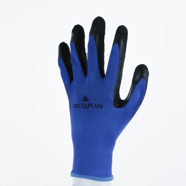 Mănușă tricotată cu strat protector - Poliester - Spumă de latex - Calibru : 13, culori: Albastru-Negru