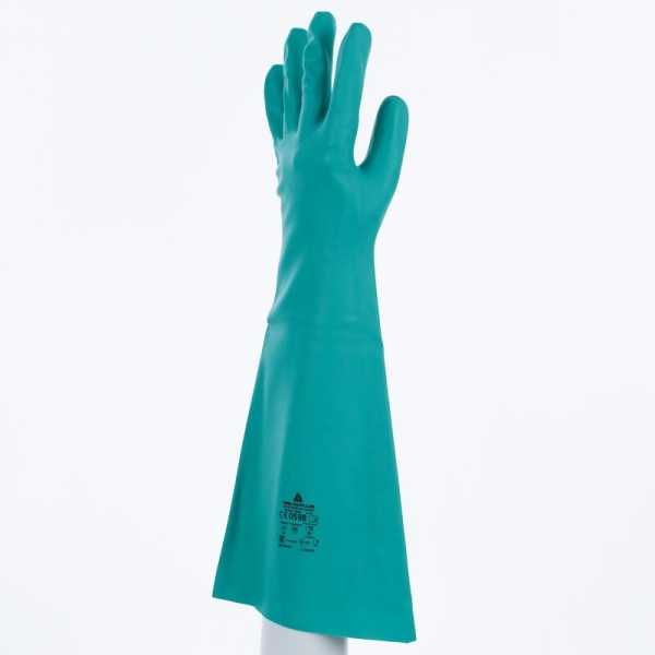 Mănușă impermeabilă fără fixare, neimpregnată cu pudră - Nitril neted - Lungime :  460   mm , culori: Verde