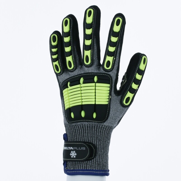 Mănușă tricotată cu strat protector - HDPE, Kevlar - Strat dublu de nitril, culori: Galben-Gri-Negru