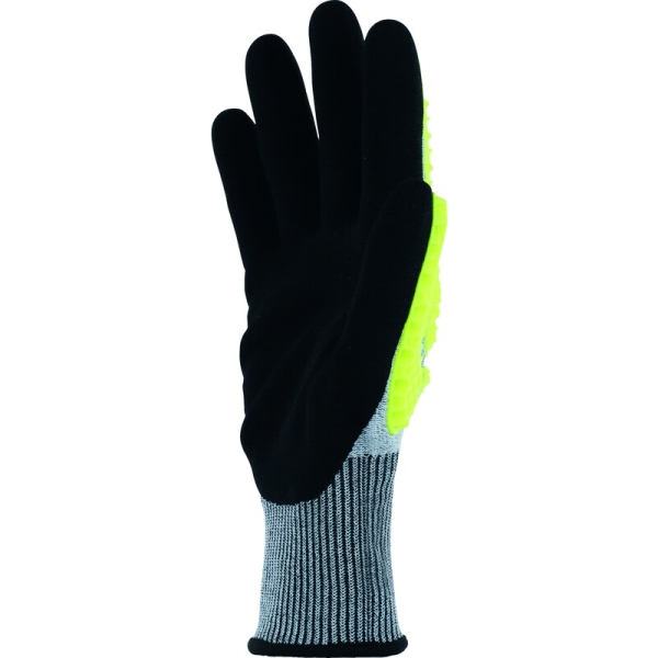 Mănușă tricotată cu strat protector - Spumă de nitril - Calibru : 13, culori: Galben-Gri-Negru