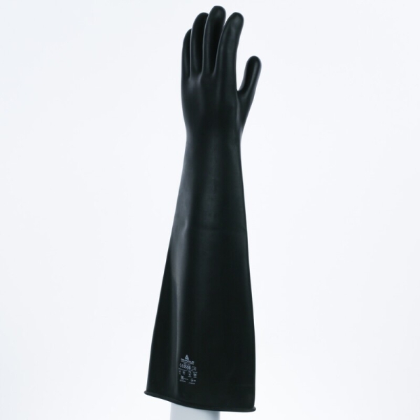 Mănușă impermeabilă fără fixare, neimpregnată cu pudră - Latex neted - Lungime :  600   mm , culoare Negru