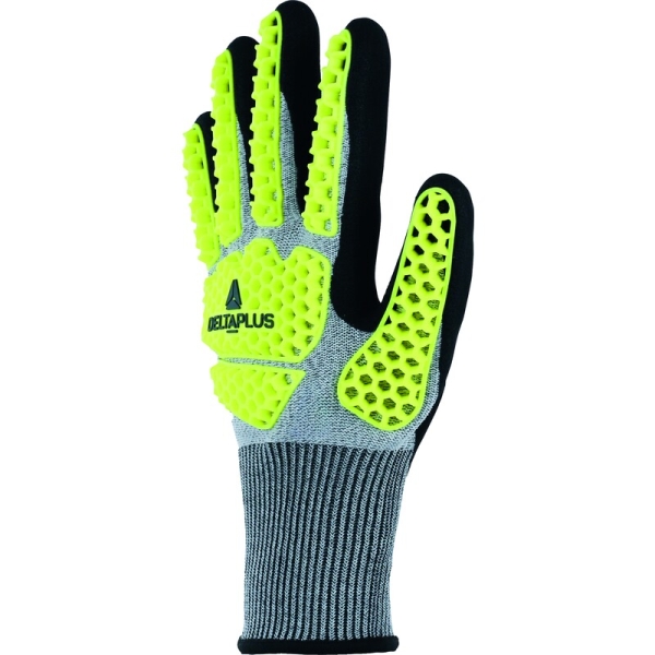 Mănușă tricotată cu strat protector - Spumă de nitril - Calibru : 13, culori: Galben-Gri-Negru