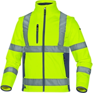 Softshell hidrofug 2 în 1 de înaltă vizibilitate -  Softshell - 100% poliester - Membrană TPU, 3 straturi laminate, culori: Galben fluorescent-Gri, Portocaliu Fluo-Gri