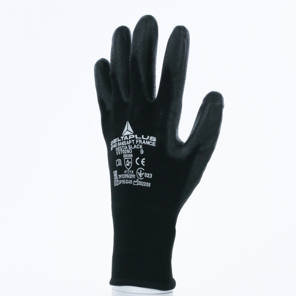 Mănușă tricotată cu strat protector - Poliamidă - PU - Calibru : 15, culori: Negru