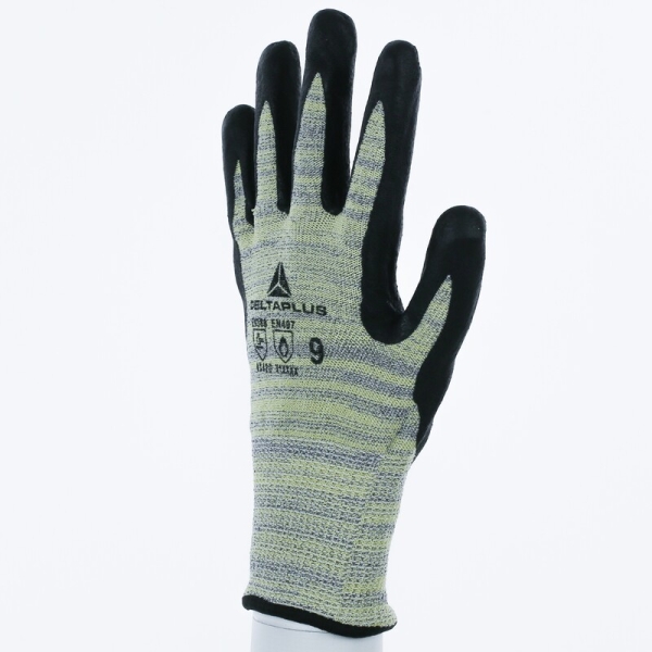 Mănușă tricotată cu strat protector - HEATnocut - Spumă de nitril - Calibru : 13, culori: Galben-Gri-Negru