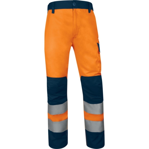 Pantaloni de lucru de înaltă vizibilitate -  Twill - 80% poliester 20% bumbac - 240 g/m², culori: Galben fluorescent-Bleumarin, Portocaliu fluorescent-Bleumar