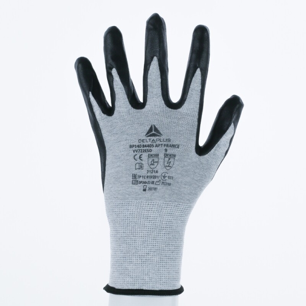 Mănușă tricotată cu strat protector - Carbon, Poliamidă - Spumă de nitril - Calibru : 15, culori: Gri-Negru