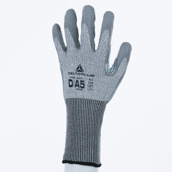 Mănușă tricotată cu strat protector - DELTAnocut - Bovină - PU - Calibru : 13, culori: Gri