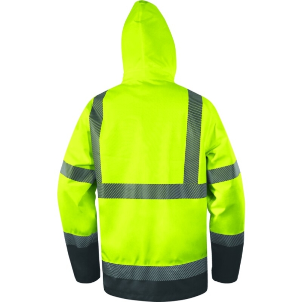 Geacă impermeabilă, de înaltă vizibilitate -  Ripstop - 100% poliester - 2 straturi laminate, Membrană PU | Căptuşeală: Tafta - 100% poliester, culori: Galben fluorescent-Gri, Portocaliu Fluo-Gri